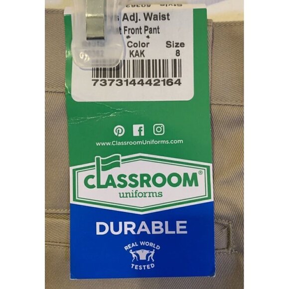 Classroom Boys Khaki Pants Size 8 Flat Front Pockets Adjustable Waist Beige - Picture 6 of 8